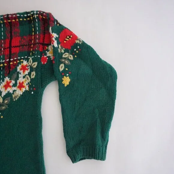 Vintage Pendleton Green Plaid Floral Knit Cotton Preppy Cardigan Grandmacore M - Picture 4 of 10